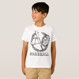 Baseball-embleem met knuppel, handschoen, pet en b t-shirt