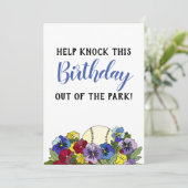 Baseball en Fleurs Carte PLAT Invitation douche (Debout devant)