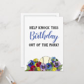 Baseball en Fleurs Carte PLAT Invitation douche (Devant/Arrière en situation)