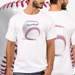 Baseball en T-shirt bleu et blanc rouge