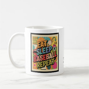 Baseball Eten Slapen Herhalen Pop Art Persoonlijk Koffiemok