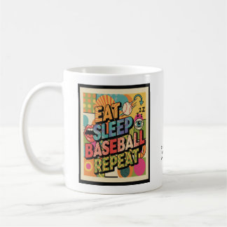 Baseball Eten Slapen Herhalen Pop Art Persoonlijk Koffiemok