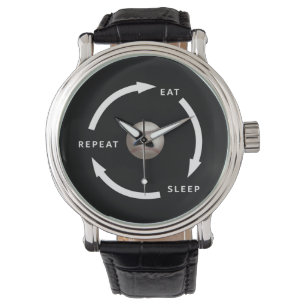 Baseball Eten Slapen Herhalen Sportfan Uitdrukking Horloge