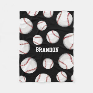 Baseball Fan Custom Name Black Fleece Deken
