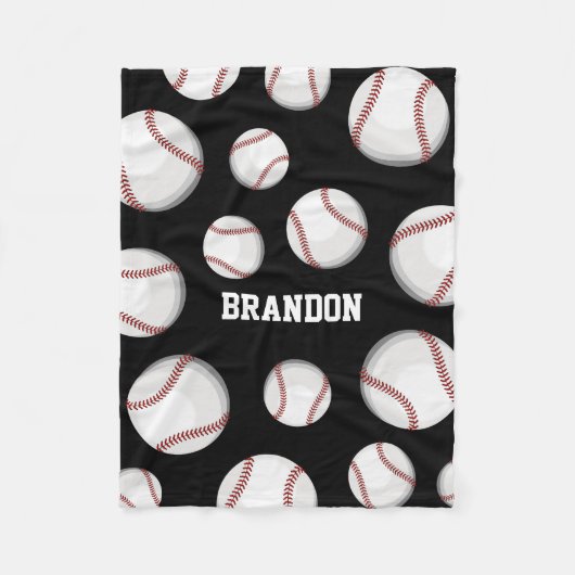 Baseball Fan Custom Name Black Fleece Deken (Voorkant)