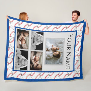 Baseball Fan Pattern met aangepaste foto's en naam Fleece Deken