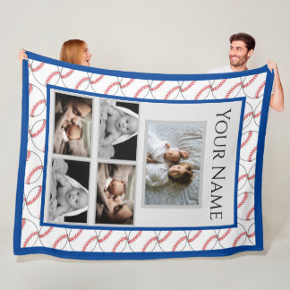Baseball Fan Pattern met aangepaste foto's en naam Fleece Deken