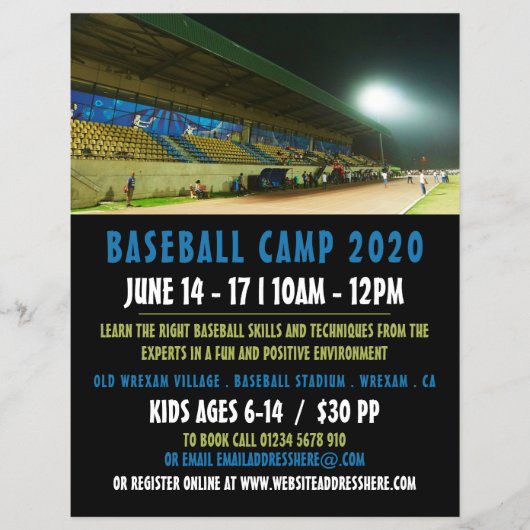 Baseball Field Landscape, Baseball Camp Advert Flyer (Voorkant)