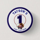 Baseball First Year Down 1st Birthday Ronde Button 3,2 Cm (Voorkant)