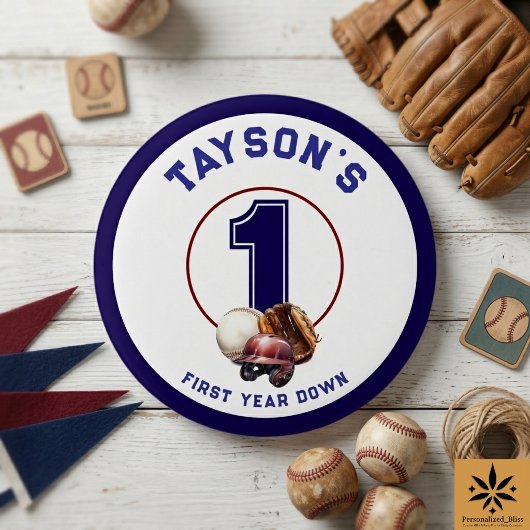 Baseball First Year Down 1st Birthday Ronde Button 3,2 Cm