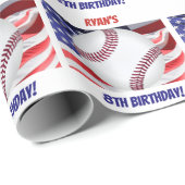 Baseball Flag Boy Birthday Name Red White Cadeaupapier (Rol Hoek)