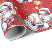 Baseball for Christmas with Santa Hat  Cadeaupapier (Rol Hoek)