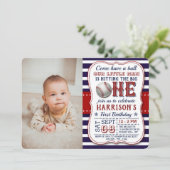 Baseball Foto 1st Birthday Kaart (Staand voorkant)