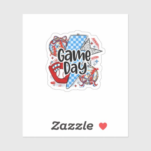 Baseball Game Day Retro Tis The Season Checkered Sticker (Vel)