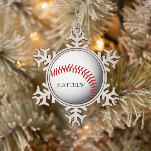 Baseball gepersonaliseerde naam of monogram tin sneeuwvlok ornament (Boom)