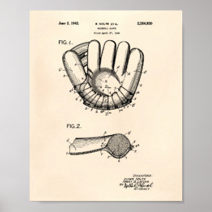 Baseball Glove 1942 Patent Art Old Peper Poster