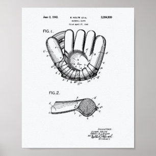 Baseball Glove 1942 Patent Art-witboek Poster