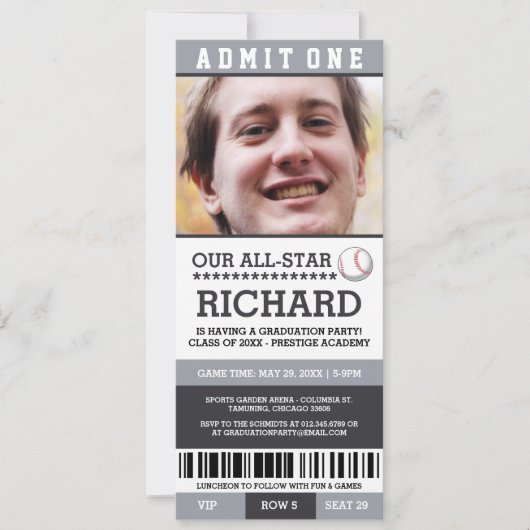 Baseball Graduation Party Uitnodigt Kaart (Voorkant)