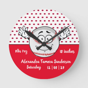 Baseball grappige geboortenstatussen Red White Ronde Klok