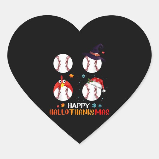 Baseball Halloween en vrolijk kerstfeest Hart Sticker (Voorkant)