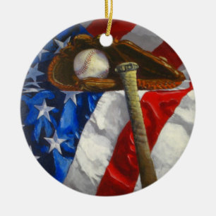 Baseball, handschoen, bat & Amerikaanse vlag Keramisch Ornament