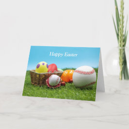Baseball Happy Pasen met eieren in mandje op groen Kaart
