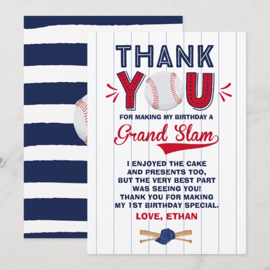 Baseball Hartelijk dank voor de Baseball 1e verjaa Bedankkaart (Voorkant / Achterkant)