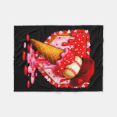 Baseball Heart Valentine Baseball Ice Cream Drip B Fleece Deken (Voorkant (Horizontaal))