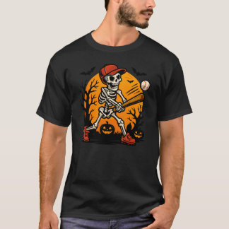 Baseball Hitter Skeleton Halloween Baseball Player T-shirt