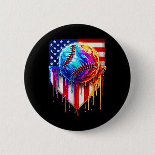 Baseball Ice Cream Amerikaanse Vlag Drip Ronde Button 5,7 Cm