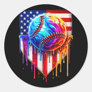 Baseball Ice Cream Amerikaanse Vlag Drip Ronde Sticker