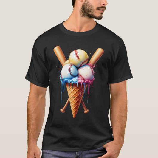Baseball Ice Cream Cone Sportliefhebber T-shirt (Voorkant)