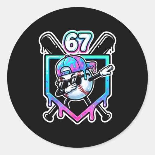Baseball Ice Cream Drip 67 Player Dabbing Six Seve Ronde Sticker (Voorkant)