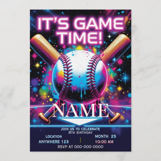 Baseball Ice Cream Drip Birthday Invitation (Devant)