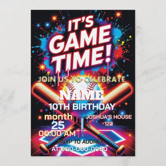 Baseball Ice Cream Drip Birthday Invitation Kaart (Voorkant)