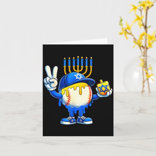 Baseball Ice Cream Drip Dreidel Happy Hanukkah Boy Kaart (Gele Bloem)