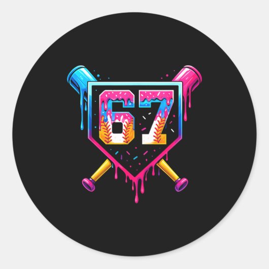 Baseball Ice Cream Drip Number 67 Six Seven Meme C Ronde Sticker (Voorkant)