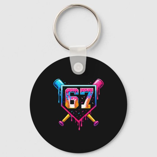Baseball Ice Cream Drip Number 67 Six Seven Meme C Sleutelhanger (Voorkant)