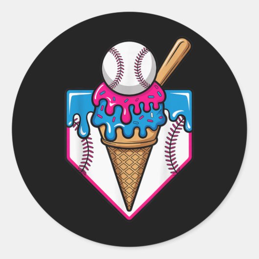 Baseball Ice Cream Dripping Baseball Home Bord Dr. Ronde Sticker (Voorkant)