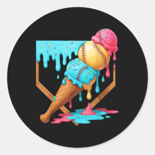 Baseball Ice Cream Dripping Funny Baseball Mannen Ronde Sticker