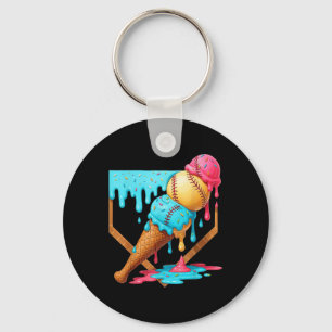 Baseball Ice Cream Dripping Funny Baseball Mannen Sleutelhanger