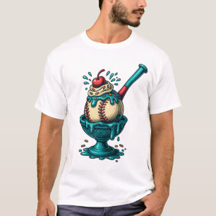 Baseball Ice Cream Sundae Grappig Sport Ontwerp T-shirt