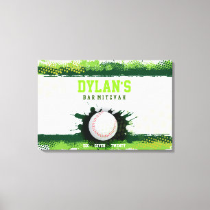 BASEBALL IN GREEN Bar Mitzvah Sign In Memory Board Canvas Afdruk