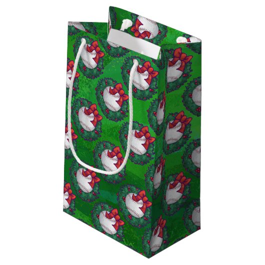 Baseball in het kerstfeest klein cadeauzakje (Achterkant Gekanteld)