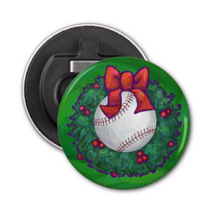 Baseball in kerstmis button flesopener
