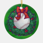 Baseball in kerstmis keramisch ornament (Voorkant)