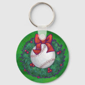 Baseball in kerstmis sleutelhanger (Voorkant)