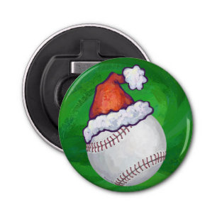 Baseball in Santa Hat op groen Button Flesopener