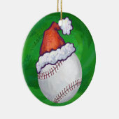 Baseball in Santa Hat op groen Keramisch Ornament (Rechts)
