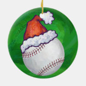 Baseball in Santa Hat op groen Keramisch Ornament (Achterkant)